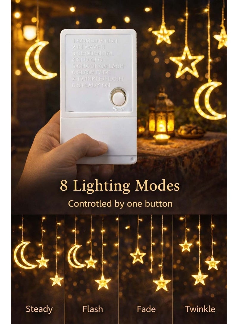 ستارة مضيئة LED بتصميم الهلال والنجوم لرمضان – اضاءة نوافذ بطول 3.5 متر بلون دافئ مع وحدة تحكم وقابس UK، زينة العيد والمنزل - view 4